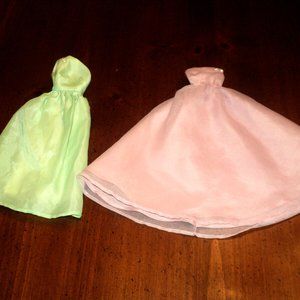 Vintage Handmade Barbie Clothing 2 Long Dresses Lime Green and Lilac Strapless